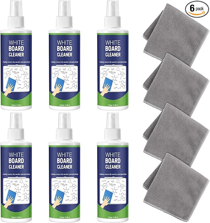 Dansib 6 Pack Whiteboard Cleaner Spray 8.5oz Dry Erase Board Cleaner with 4 Cloths Non Toxic Dry Erase Cleaner Removes Stubborn Marks from Whiteboards