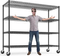 REIBII 75.6" H Storage Shelves Metal Shelving Unit with Wheels 55''W Garage Shelving Heavy Duty Wire Shelves for Storage Rack Adjustable Pantry Shelf Commercial Industrial Shelving,55.5''W X 24" D