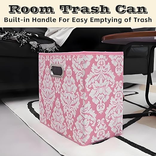 Fozxsvg Pink 4.5 Gallon Fabric Trash Can, Waterproof Cute Waste Basket, Decorative Trash Bin for Bedroom, Office, Living Room, Kitchen