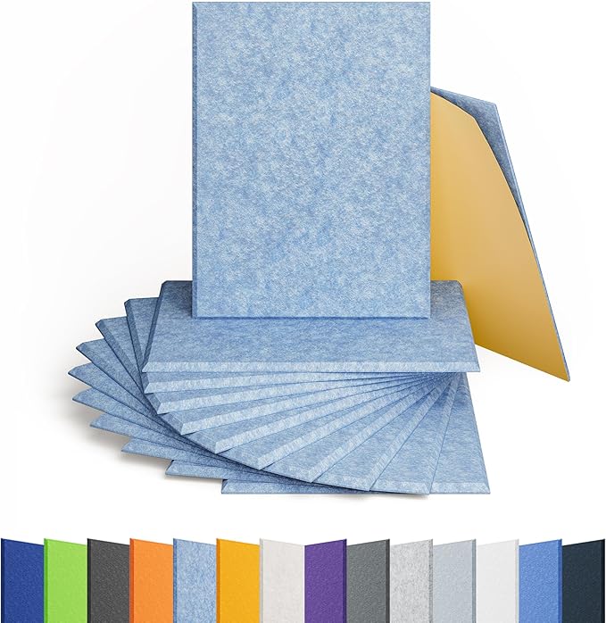 Amantech 12 Pack Acoustic Panels Self Adhesive Sound Proof Foam, High Density Sound Acoustic Panel, 16X12X0.4 Inch 4:3 Rectangle Panels in Home, Office,Reccording Room,Studio,More(Light Sky Blue)