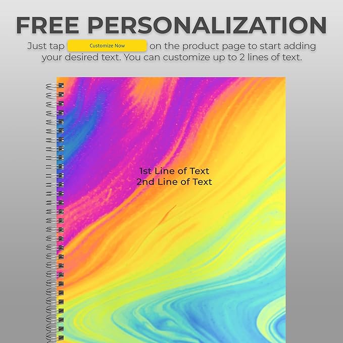 Custom Spiral Notebook Journals with a Rainbow Design 3 Colored Cover - 6 Pack of 8.5" x 11" – College Ruled, Hard Cover, 50 Sheets Per Book – For Journaling, Office, School Supplies, etc.