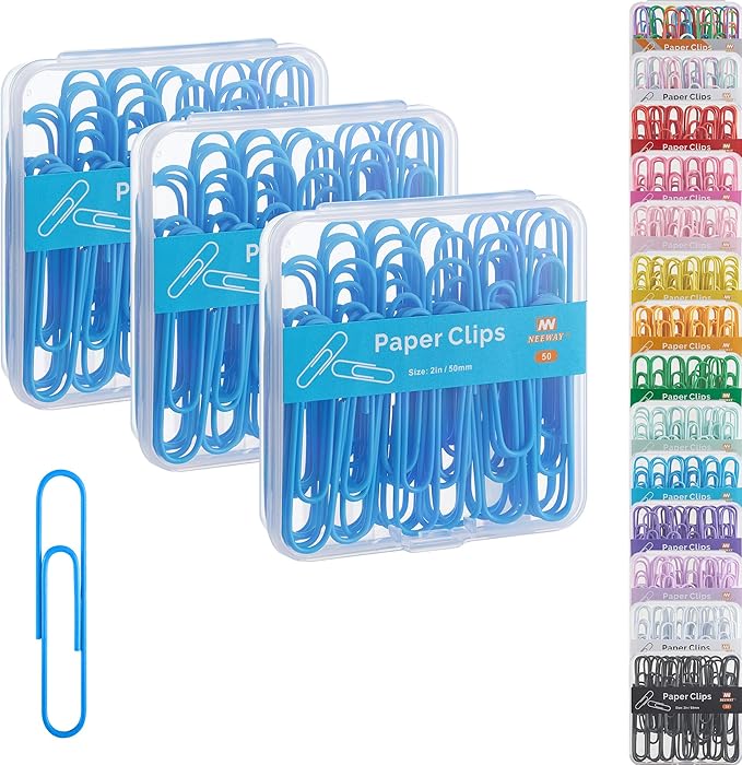 NEEWAY Colorful Large Paper Clips, 2 Inch Jumbo Paper Clips, 150 Count, 3 Pack of 50 (Blue)