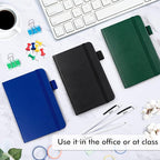 feela 15 Pack Pocket Small Notebooks Bulk, Mini Cute Notepads Hardcover College Ruled Lined Journals with Pen Holder for School Business, with 15 Black Pens, 3.5”x 5.5”, A6, Black Navy Dark Green
