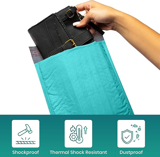 Levex - #000 4" x 8" [5 Pack] Teal Poly Bubble Mailers, Padded Envelope Mailers, Packing Envelope & Mailing Bags for Shipping