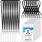 100 Pcs Clear Vertical Badge Id Card and 100 Pcs Lanyard, Reusable Lanyards for Id Badge Holder Name Tag Badge Holder with Lanyards for Adults Kids Business School Conferences (Black)