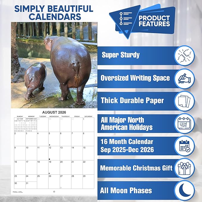 2026 Moo Deng Monthly Wall Calendar | Pygmy Hippopotamus Animal Calendar 2025-2026