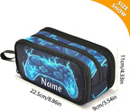 BOENLE Custom Joystick Gamepad Blue Flame Pencil Case Box Boys Girls Personalized Name Large Pencil Pouch Stationery Pen Bag Organizer for Kids Adults School Office