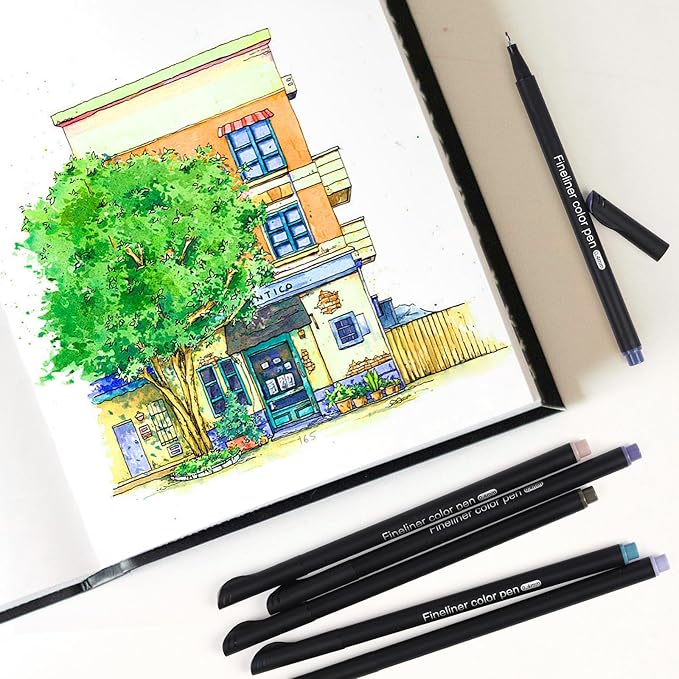 huesamhi 24 Fineliner Pens Set 0.4mm Ultra Fine Tip Drawing Markers for Adult Coloring Books, Bullet Journaling Art No Bleed Professional Color Pens with Vibrant Inks Artist