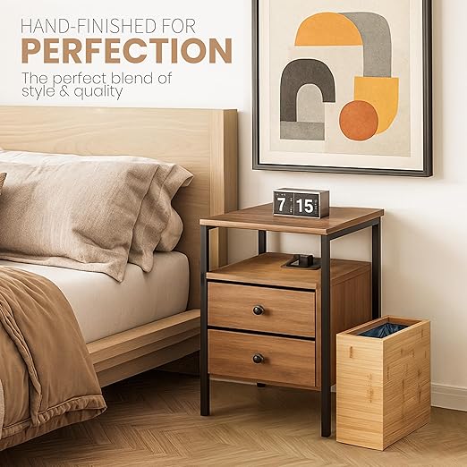 Varnuix Bamboo Trash Can with Bin Liner Built-in Frame and Premium Lid - Wooden Bathroom Trash can, Bamboo Wastebasket for Bathroom, Bedroom, Living Room, Kitchen or Office