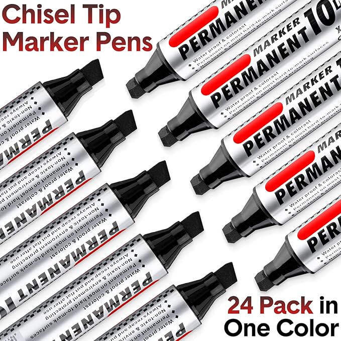 Thenshop 24 Pack Jumbo Permanent Markers Bulk: Large Chisel Tip Permanent Markers Quick Drying Waterproof Pallet Pens for Office Logistics Company and More(Black)