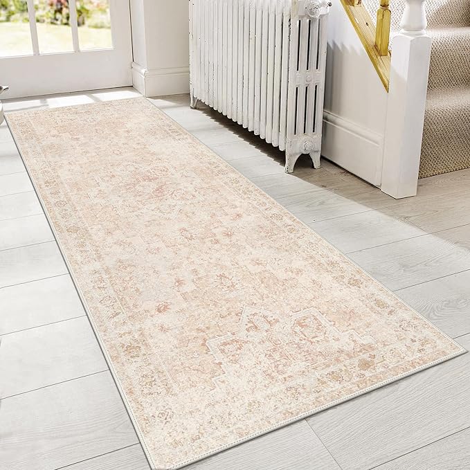 GENIMO Runner Rug 2'6"x6 Machine Washable Non Slip Vintage Hallway Runner Rug, Low Pile Lightweight Rugs for Indoor Entryway, Hallway, Kitchen and Corridor, Light Pink