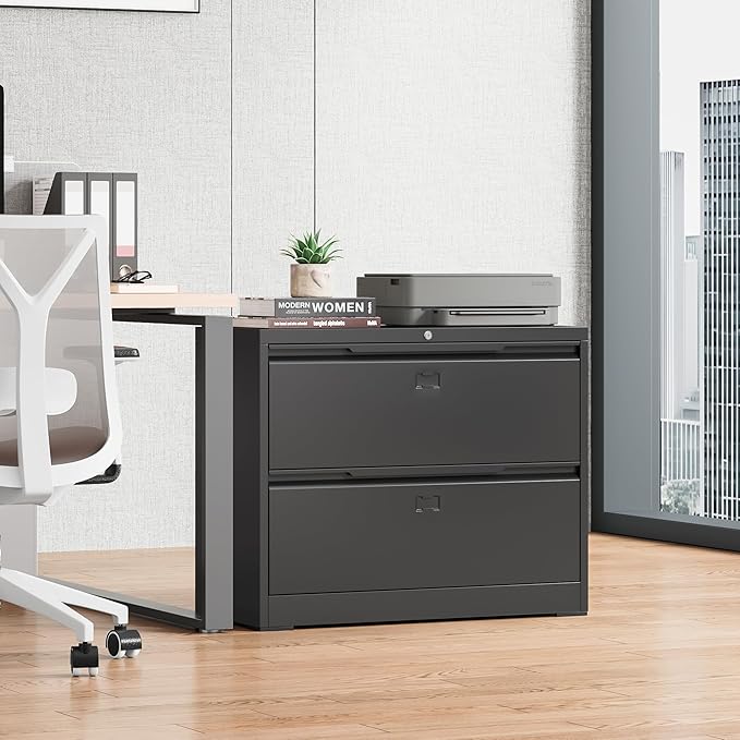 Bestoo 2-Drawer Lateral File Cabinet with Lock, Metal Filing Cabinet for Home Office, Lateral Filing Storage Cabinets, Fits File Folders, Letter/Legal/F4/A4 Sizes, Assembly Required (Black)