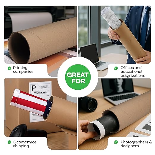 Cardboard Mailing Tube, 4" x 36" with Plastic Caps - USA-Made USPS Approved Poster Tube for Documents & Blueprints - Reinforced Mailing Cylinders for Shipping & Storage by IDL Packaging