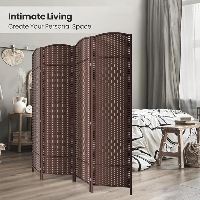 Cocosica 4 Panel Room Divider,6Ft Folding Privacy Screen,Tall - Extra Wide Foldable Panel Partition Wall Divider with Diamond Double-Weaved Hand-Woven Design Room Screen Divider