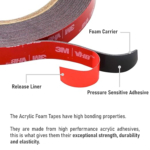 CANOPUS Double Sided Tape, 5952 Heavy Duty Mounting Tape, Strong Bond & Weatherproof Seal Strip for Automotive Mounting, Picture and Photo Frame, Poster, Craft, 0.75 in x 45 ft, Black, Made in USA
