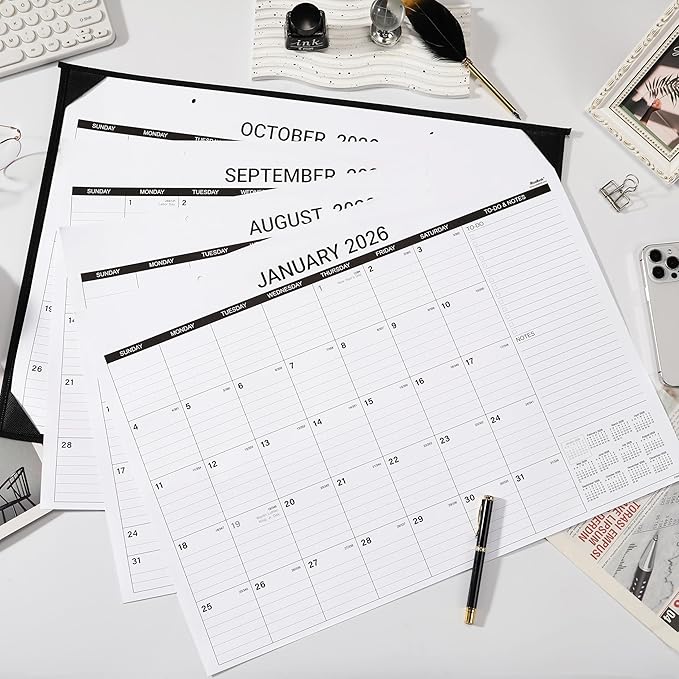 2026 Desk Calendar - Large Desk Calendar 2026, Jan. 2026 - Dec. 2026, 22" x 17", 2026 Calendar, 4 Corner Protectors, 2 Hanging Holes, Holidays, Julian Dates, TO-DO & Notes Section