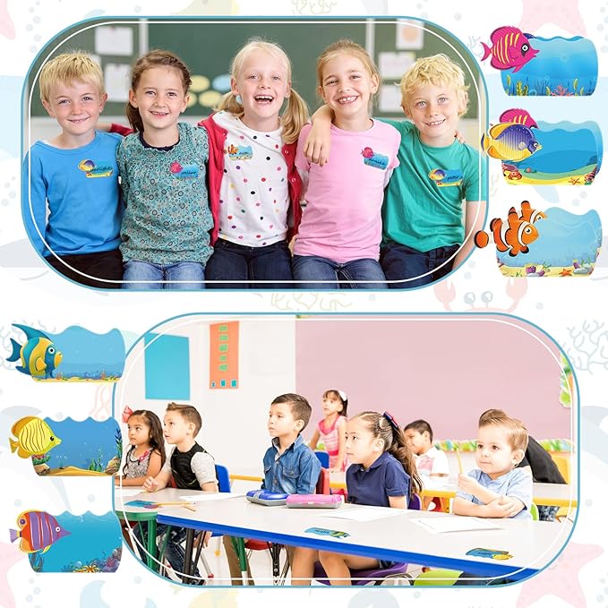 Henoyso 108 Pcs Ocean Themed Desk Name Tags for Classroom Under The Sea Classroom Decor Locker Name Tags for Kindergarten, Preschool, 1st, 2nd & 3rd Grade Teacher Nameplates for Student