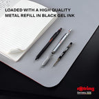 Rotring 600 Gel Pen | 0.55 mm | Black Ink | Silver Metal Body Pen | Non-Slip Knurled Grip & Hexagonal Barrel | Refillable
