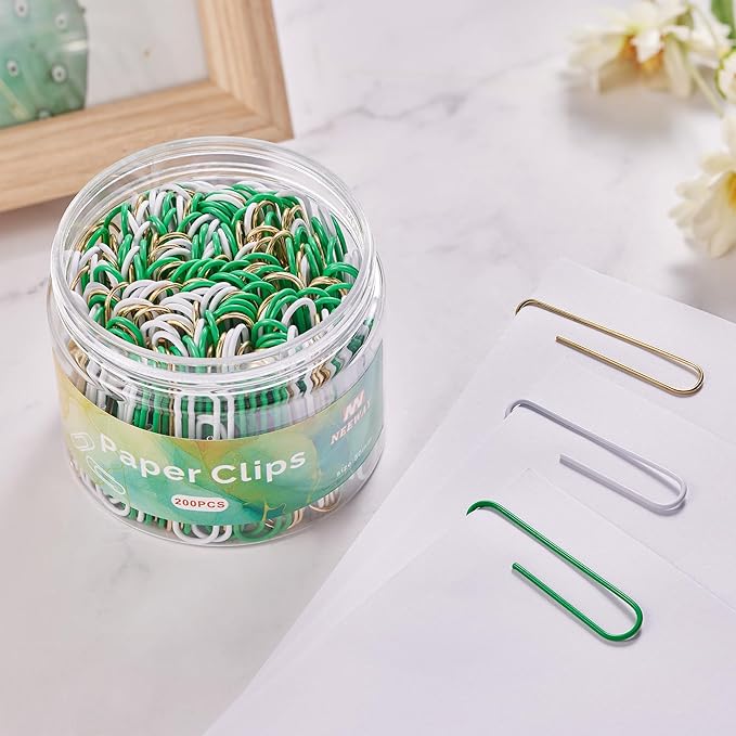 NEEWAY 200pcs Large Green Paper Clips, 2 Inch Jumbo Paper Clip, Ceative Colored Paperclips for Paperwork Office