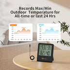 Digital Indoor Outdoor Thermometer Wired, Indoor Outdoor Temperature Monitor with Min/Max Record and Extra Temperature Probe Sensor for Home, Office, Greenhouse, Aquarium, Refrigerator, Freezer