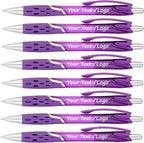 SyPen Personalized Ballpoint Pens With your Custom Logo or Text-300 Pack Bulk-for Businesses, Parties, and Events, Custom Printed, Vivid Colored Translucent Barrel, Click Pens, Black Ink, Purple Pens
