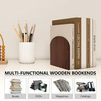 Brosisincorp Walnut Wood Book Ends for Shelves - Hand Polished Edges, Non-Skid Bookends for Heavy Duty Book Holders Office Desk Shelves Decorative Book Organizer, 6.69"H x 4.72"W x 3.94"L (2 Pairs)