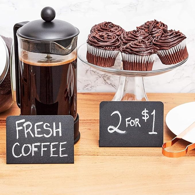 Juvale Metal Tabletop Chalkboard Signs - Galvanized Iron Metal Chalk Signs - Buffet Chalk Board Table Tent & Menu Stand - Counter Displays & Display Stand - 3"x 4.2", Black, Pack of 8