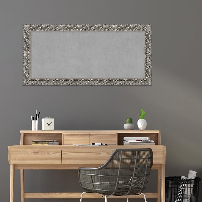 Amanti Art Silver Framed Magnetic Board 26x54 Oversize Vision Board for use with Magnets, 100% Metal Sheet to Display Items as Office Decor or for Home Organization in mudroom, Kitchen or Kids Room