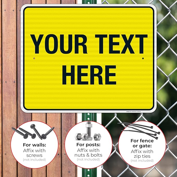 Personalized Custom Yellow Background Customize for Office, Business, Workplace, Home, Airbnb, Delivery Sign, 24x30 Inches, 3M EGP Reflective .080 Aluminum, Fade Resistant, Made in USA by Sigo Signs