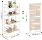 THKKY No Assembly Folding Bookshelf, 4 Tiers Collapsible Book Shelf for Home Office, Vintage Wood Foldable Bookcase Storage Organizer for Living Room Bedroom (Beige)