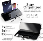 HURUC Small Glass Desktop Whiteboard with Storage,15.3"x7.08"x2.16" inch Desktop Dry Erase Board with Markers & Duster, Desk White Board Buddy Organizer for Home, Office, School (Black)
