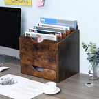 PAG Wood Desktop File Holder Organizer Mail Sorter with Drawer, for File Folders, Mails, Envelopes, Mailing Supplies or Magazines, 6 Compartments, Antique Brown