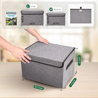 Bagnizer Large 42 Quarts Fabric Storage Bins with Lids [2-Pack] Linen Collapsible Foldable Storage Cubes, Closet Organizer Containers boxes with Handles for Home Office (16.7 x 12 x 12, Gray)