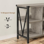 GarveeHome 8 Cube Storage Organizer Bookshelf, Farmhouse Horizontal Bookcase, 62 Inch Wood Storage Bookcase for Entryway, Long Low Bookshelves for Living Room (Grey, 8 Cube Metal)