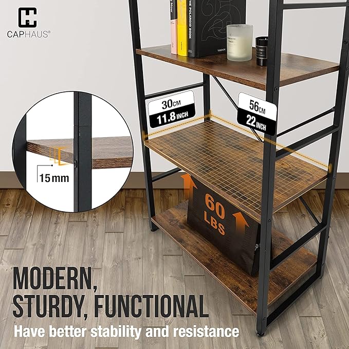 CAPHAUS 6 Tier Bookshelf, 24 Inch Width Free Standing Shelf, Bookcase Shelf Storage Organizer, Industrial Book Shelves for Home Office, Living Room, Kitchen, Rustic Oak Vintage Shelves & Metal Frame