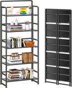 4NM No Assembly 5 Tiers Folding Bookshelf Storage Shelves Vintage Bookcase Standing Racks Study Organizer Home Office (All Black)