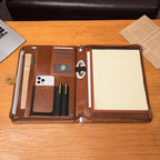 Geslun Genuine Leather Portfolio, Legal Size 8.5 x 14 Pad Holder, Business Padfolio for Men and Women, Zipper 14" Laptop Organizer, Executive Professional Work Travel Notepad Folio, Brown, Oil Tanned
