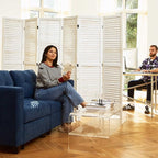 Room Dividers and Folding Privacy Screens, Wood Louvered Separators Divider Wall for Home Office Bedroom - 6 Panels, 67 * 90inch (White-Washed)