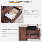 JXQTLINGMU 2 Drawer File Cabinet with Charging Station, 30" Fluted Lateral File Cabinet w/Files Hanging Rod for Letter/Legal/A4, Large Tabletop for Printer, Office Wood Printer Cabinets, Dark Walnut