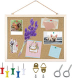 Cork Board Bulletin Board - 15.7 X 12 Inches Vision Board Wood Frame Corkboard Message Board Wall Mounted Pin Board for School, Home & Office (with Pins, Eye Bolts, Gaskets, Screws)