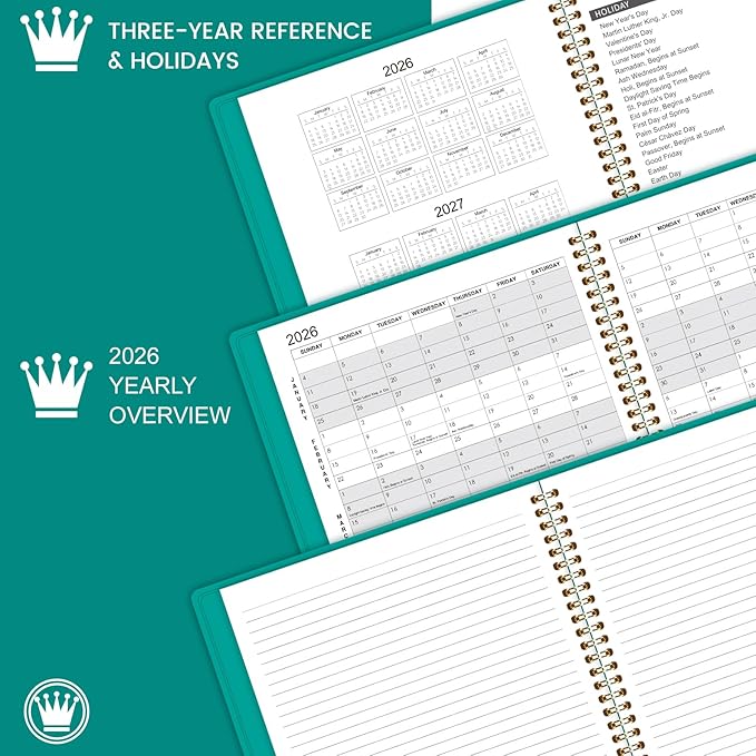 2026 Monthly Planner - Jan 2026 - Dec 2026, 12 Months Calendar/Planner with Faux Leather, 8.86" x 11.4", 15 Notes Pages, Strong Twin - Wire Binding, Pocket, Monthly Tabs, Perfect Organizer- Green