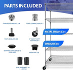 4000 LBS Heavy Duty Metal Shelving Unit – 36x18x76 NSF 5-Tier Wire Rack with Wheels, Adjustable Garage Storage Shelves, Chrome Wire Shelving for Kitchen, Warehouse, Bakers Rack – Crescent