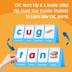 CVC Word Flip Chart - Double Sided 40 Short Vowel Word Flashcards, Freestanding, Educational Learning Tool for School Supplies