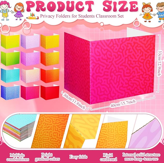 SATINIOR 24 Pcs Desk Dividers for Students, 12 Colors Testing Dividers Privacy Folders for Classroom Must Have Bulk, Study Panel for School Teacher Student Study Supplies(Swirl Style)