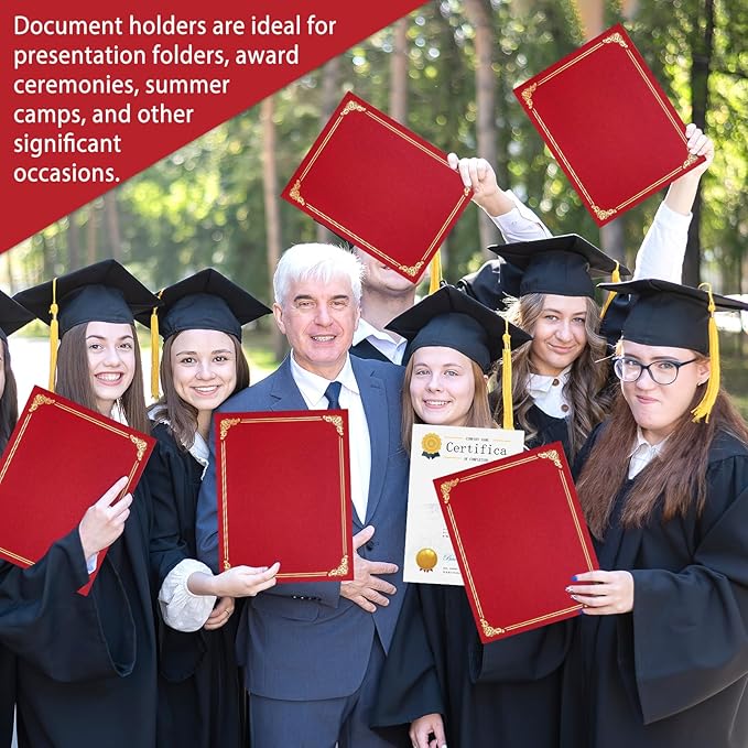 gisgfim 15Pcs Certificate Holders Diploma Covers Single Sided Gold Foil Border Award Certificate Covers for Letter Size 8.5x11 Certificates Cardstock Document Papers Storage Organizer (Bright red)