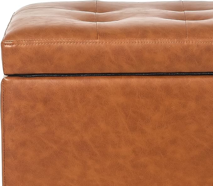 Adeco 17.7" Leather Cube Storage Orange Ottomans for Living Room