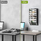 EasyPAG 8 Pocket Mesh Wall File Organizer, Hanging Paper Folder Holder with Classify Label, Vertical Wall Mount Mail Organizer for Office Home Classroom, Black