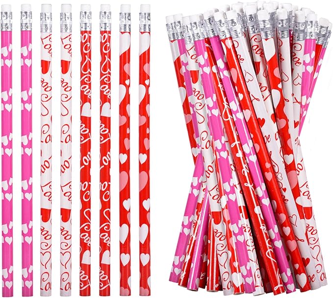 emzrivo 120 PCS Valentines Pencils Bulk Valentines Wood Pencils with Erasers Holiday Pencils for Classroom, 4 Style