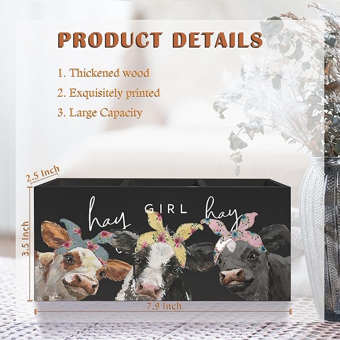 Exqcom Hay Girl Hay Cow Makeup Brush Toothbrush Holder, Pen Pencil Holder, Organizer for Bathroom Vanity Dorm, Cow Lover Gifts for Home Office Dorm Desk Accessories