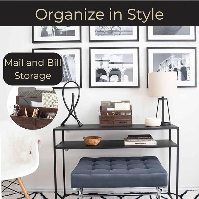 BLU MONACO | Wooden Mail Organizer with Drawer and Pen Holder | Mail Sorter Organizer Countertop for Desk or Kitchen | Outgoing Mail Holder Wood Desktop Storage